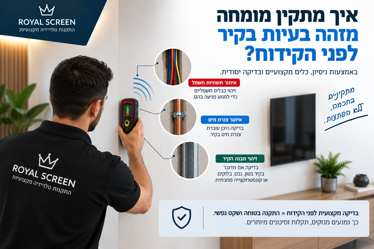 איך מתקין מומחה מזהה בעיות בקיר לפני הקידוח
