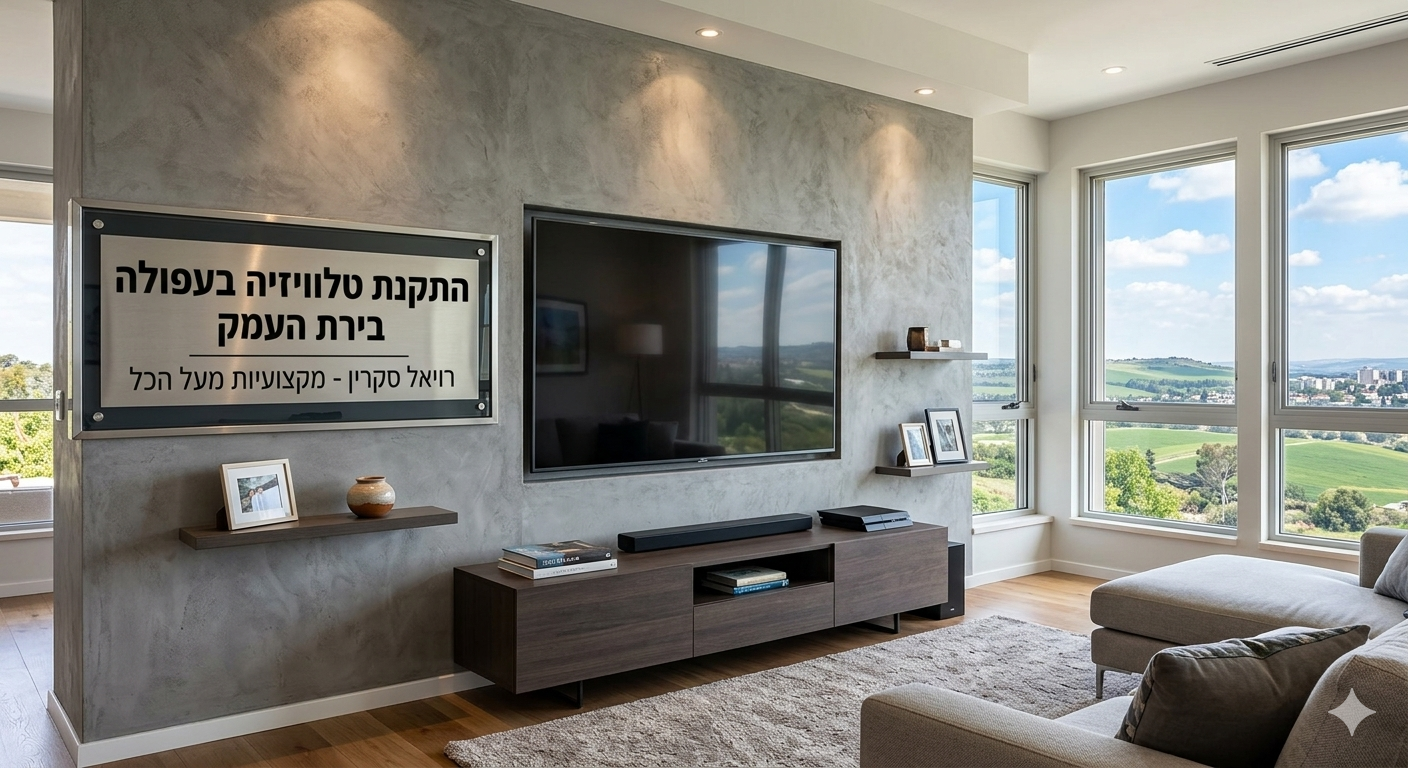 התקנת טלוויזיה בעפולה בתוך נישה בקיר גבס בצורה מדויקת ומקצועית עם התאמה מלאה למבנה הסלון