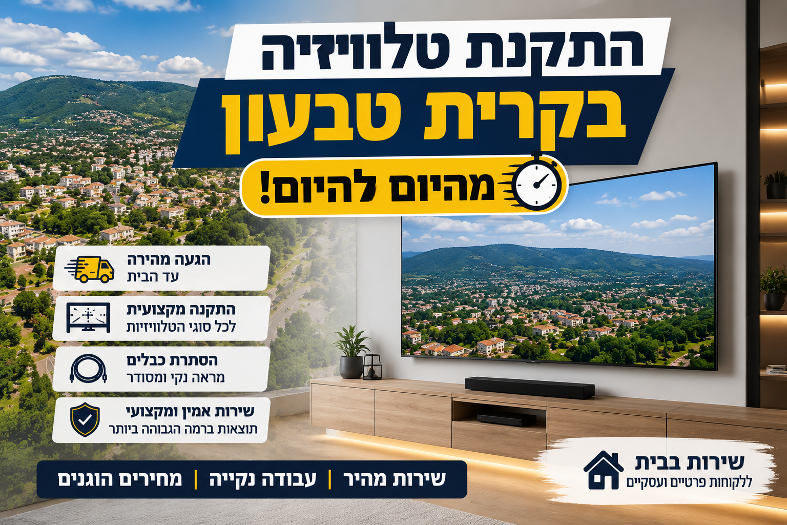 נוף פנורמי של קרית טבעון והבתים באזור הכרמל באור יום