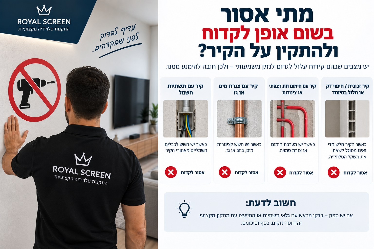 מתי אסור בשום אופן לקדוח ולהתקין על הקיר?