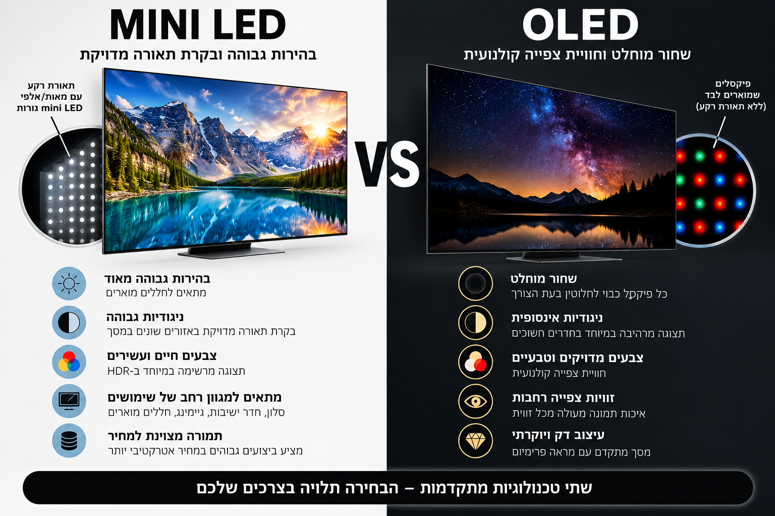 השוואה מסך MINI LED מול מסך OLED
