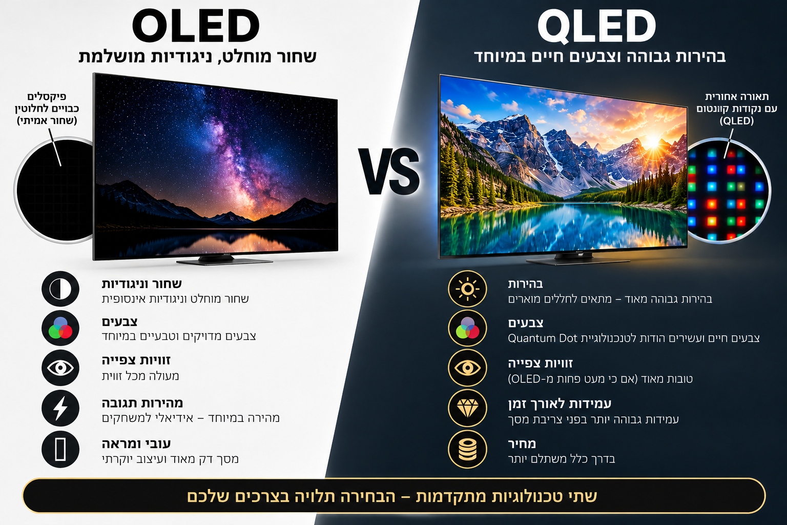 השוואה מסך OLED מול מסך QLED